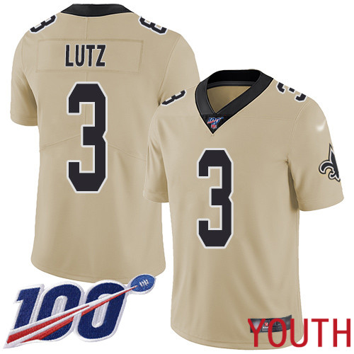 New Orleans Saints Limited Gold Youth Wil Lutz Jersey NFL Football #3 100th Season Inverted Legend Jersey